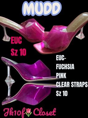 LOWEST🌺Mudd EUC Sz10 Fuchsia Pink Clear Strap Sexy Stiletto Heel Heel Slides